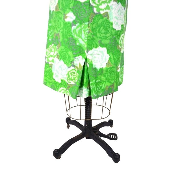 Vintage 1960s Roses Dress Bright Green Floral Print Shift | W 30" - Picture 5 of 5